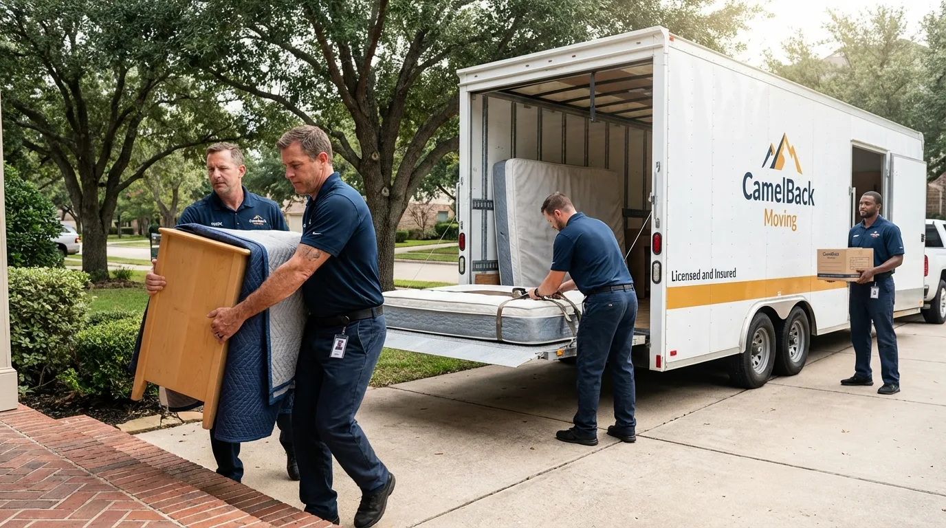 Crew loading residential truck for cross-state move from Moorhead, MS