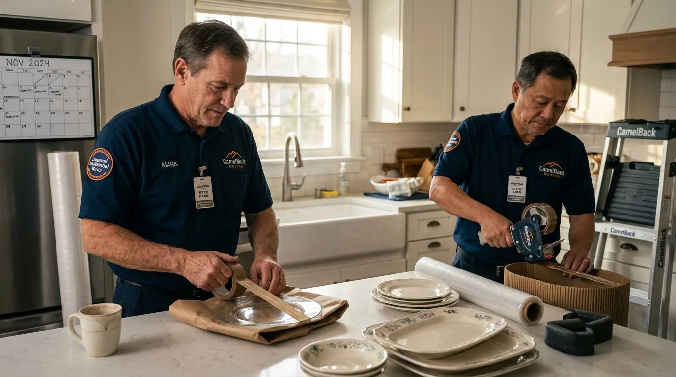 Professional crew packing kitchen dishware in Moorhead, MS